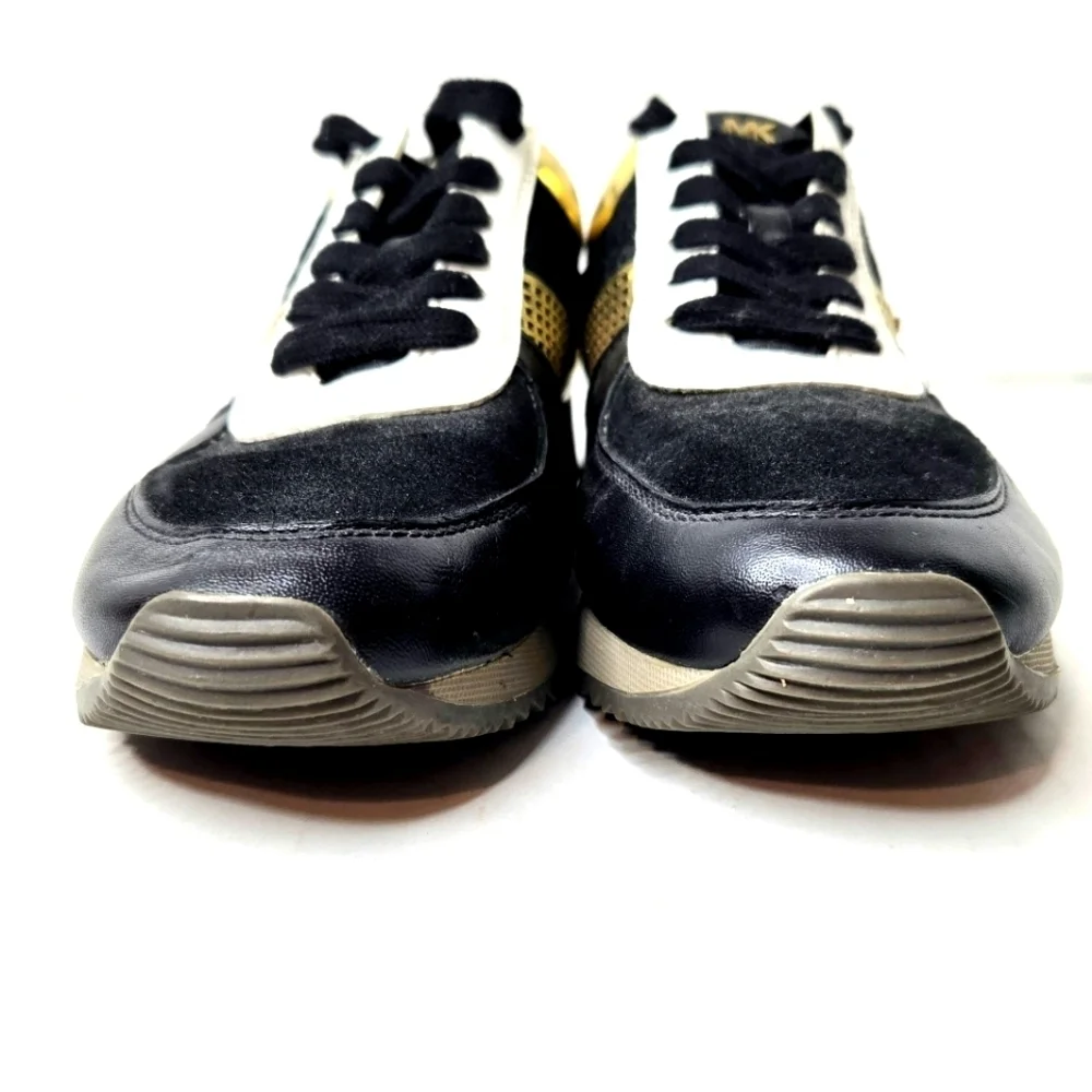 Michael Kors leather sneakers.  Black/metallic gold/white. Blinged out 7…
